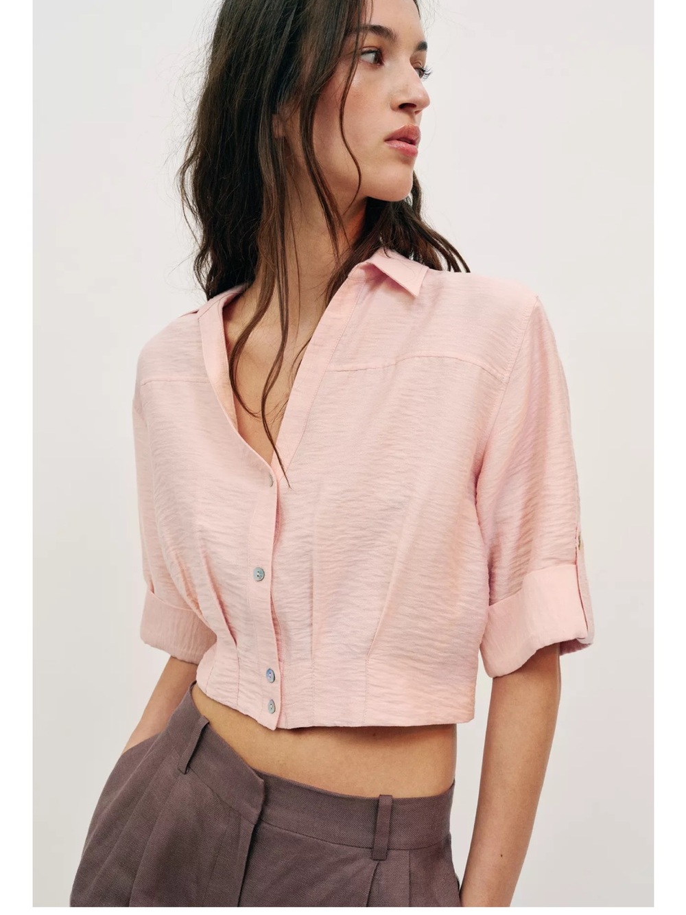 Zara Cropped Linen Blend Shirt